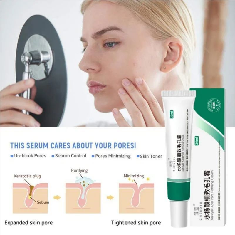 Salicylic Acid Pores Shrink Refining Cream Repair Large Open Pore Removal Black Dots Blackhead Acne Marks Facial Skin Care Serum