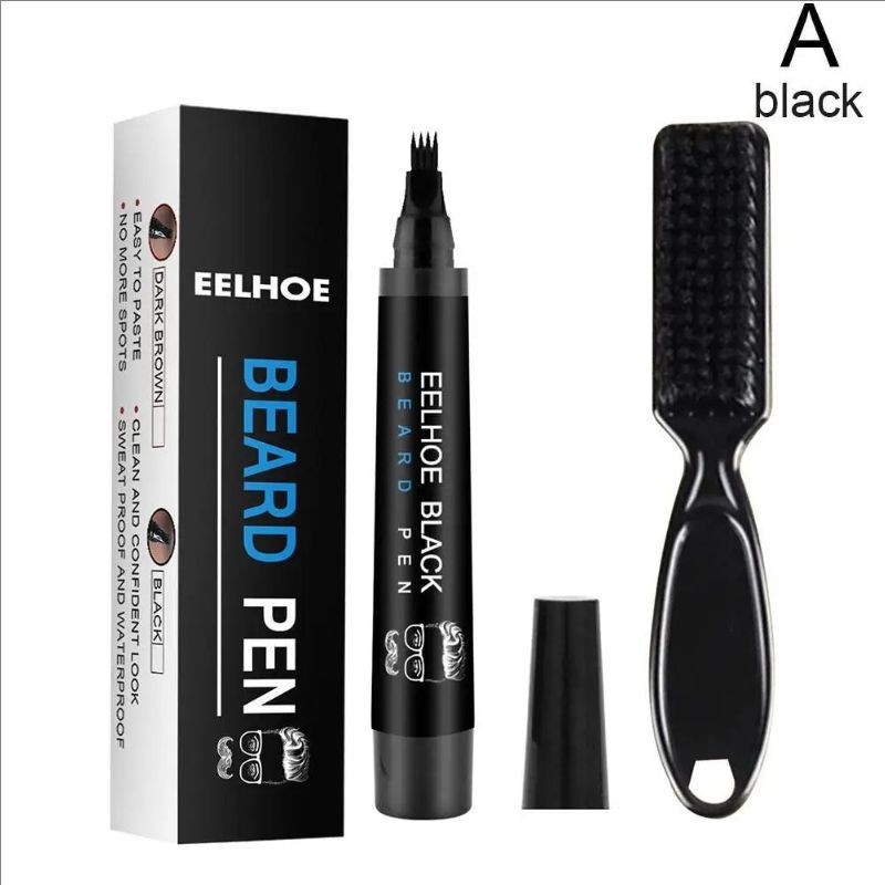 Beard Filling Pen Kit Four Prong Beard Filler Pencil With Beard Brush Waterproof Male Moustache Repair Shaping Coloring Pen