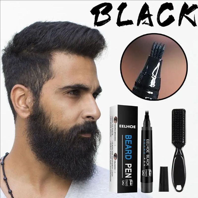 Beard Filling Pen Kit Four Prong Beard Filler Pencil With Beard Brush Waterproof Male Moustache Repair Shaping Coloring Pen