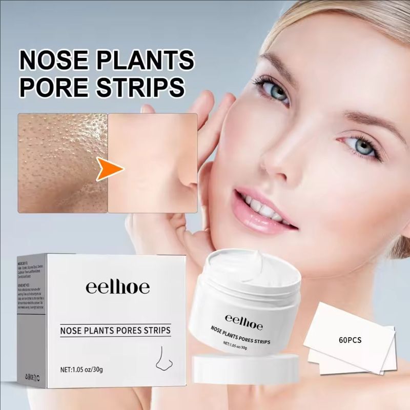 Eelhoe 30g+60pcs Blackhead Remove Cream Nose Oil Control Shrink Pores Remove Acne Pimple Peel Off Mud Repair Pores Nose Mask