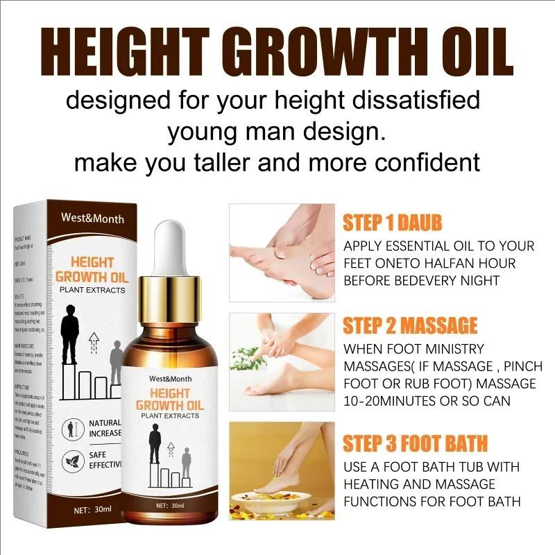 Height Increasing Oil Body Enhancing Grow Taller Promote Bone Growth Heightening Plantar Acupoints Essential Oil Foot Massage