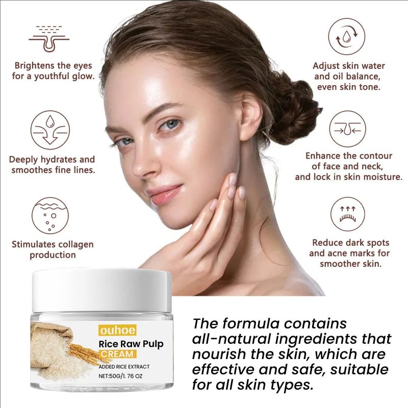 White Rice Face Cream Fade Fine Lines Firming Pores Nourishing Moisturizing Shrink Pores Repairing Rice Raw Pulp Face Cream 50g