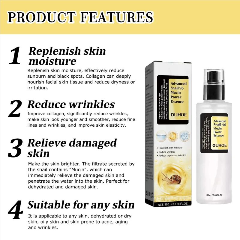 Snail Mucin Power Repairing Essence Anti Ag-ing Face Serum Dark Sp-ot Acne Treatment Shrink Pores Nourishing Sensitive Skin Care