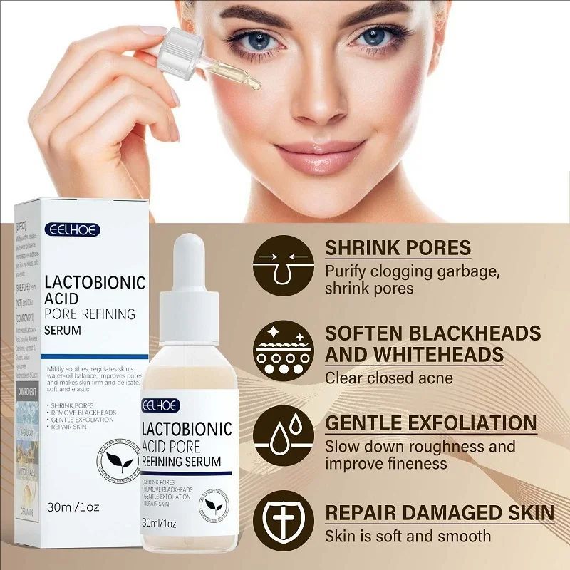 30ml Lactobionic Acid Pore Shrink Face Serum Hyaluronic Acid Moisturizer Nourish Pores Repair Essence Firming Korean Skincare