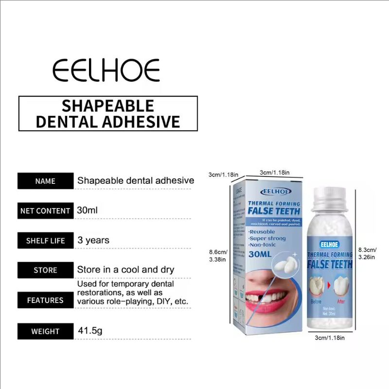Eelhoe 30ml Temporary Resin Tooth Repair Glue Shapeable Teeth Gap Solid Glue Filling Diy Whitening False Teeth Dentures Adhesive
