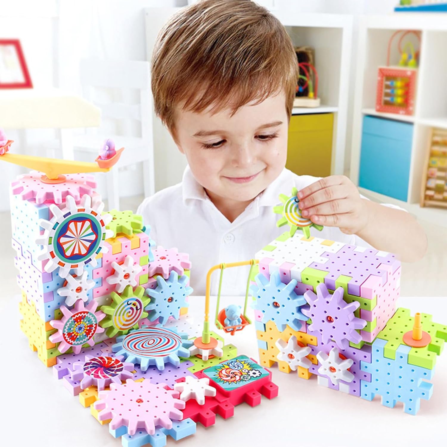 Gear Toy Gears Building Sets for Kids Parent-child Educational Gear Toy Interactive Building Blocks Colorful 83 Pieces DIY Gears Toys for Kids 3+