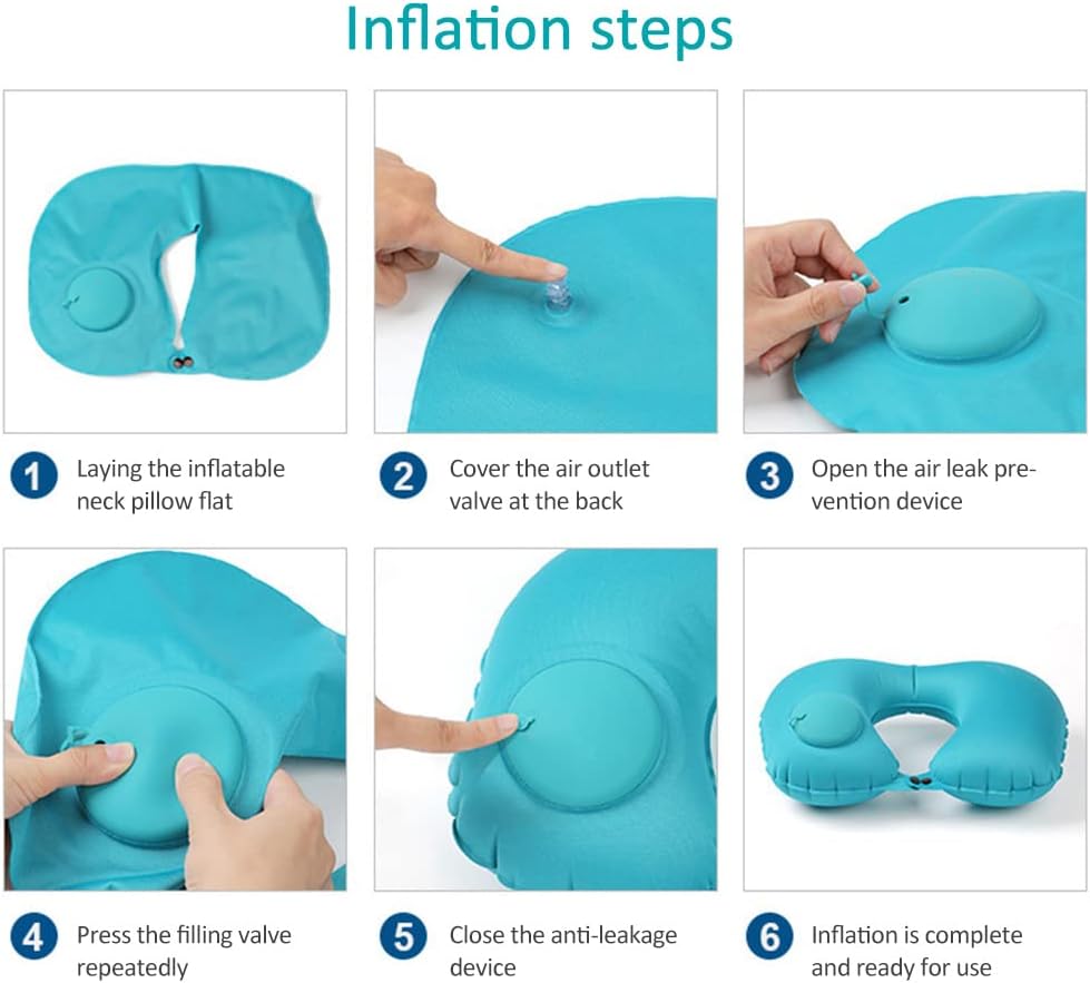 Inflatable Travel Pillow, Adjustable Inflatable Neck Pillow, Portable Inflatable Pillow U-Shaped， for Airplanes,Traveling,Lumbar Support
