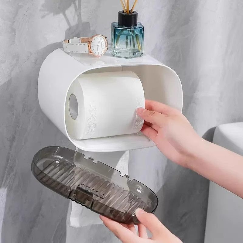 Wall Mounted Toilet Paper Holder Waterproof Tray Roll Tube For Toilet Mobile Phone Storage Shelf Tray Tissue Shelf Bathroom Box