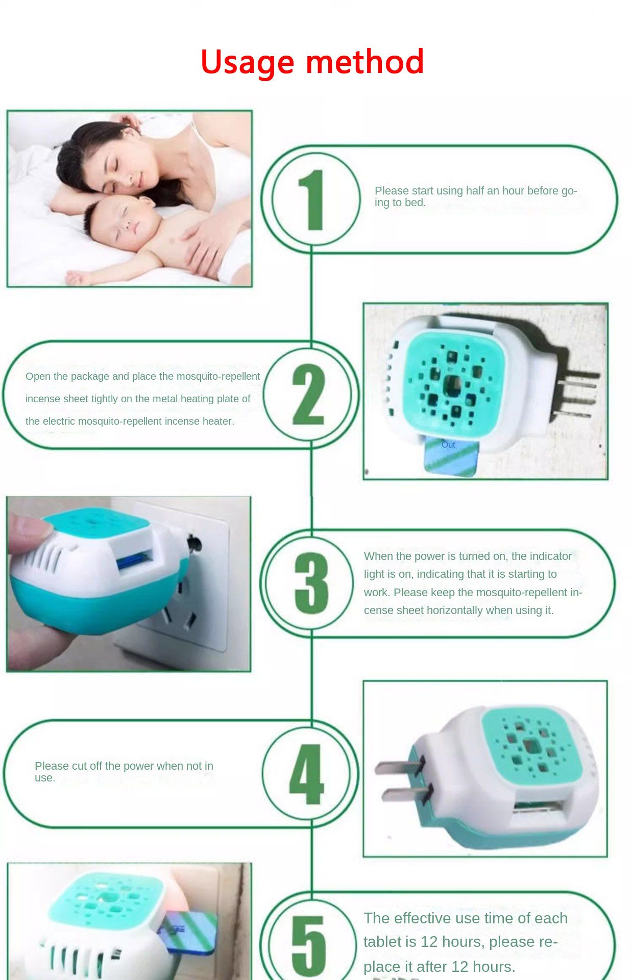 144pcs Electric mosquito repellent incense sheets and 2 mosquito devices Smokeless and tasteless Safe and non-toxic Suitable for infants and pregnant womenkingmall chiefmall lasts