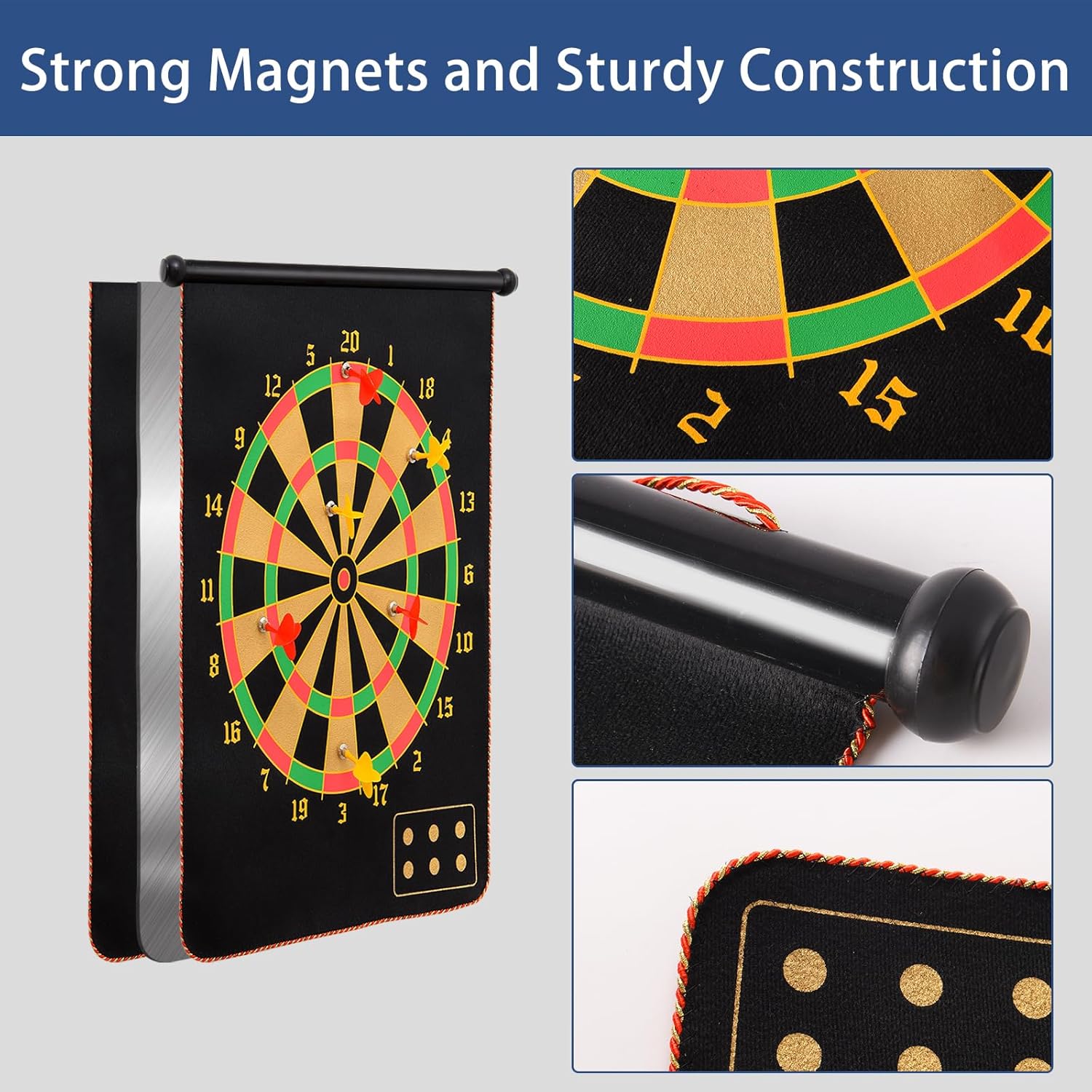 12in Magnetic Dart Board, Indoor Outdoor Dart Games for Kids with 8pcs Magnetic Darts, Safety Toy Games, Rollup Double Sided Board Game Set for Gifts