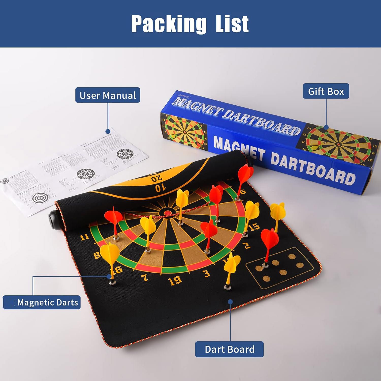 12in Magnetic Dart Board, Indoor Outdoor Dart Games for Kids with 8pcs Magnetic Darts, Safety Toy Games, Rollup Double Sided Board Game Set for Gifts