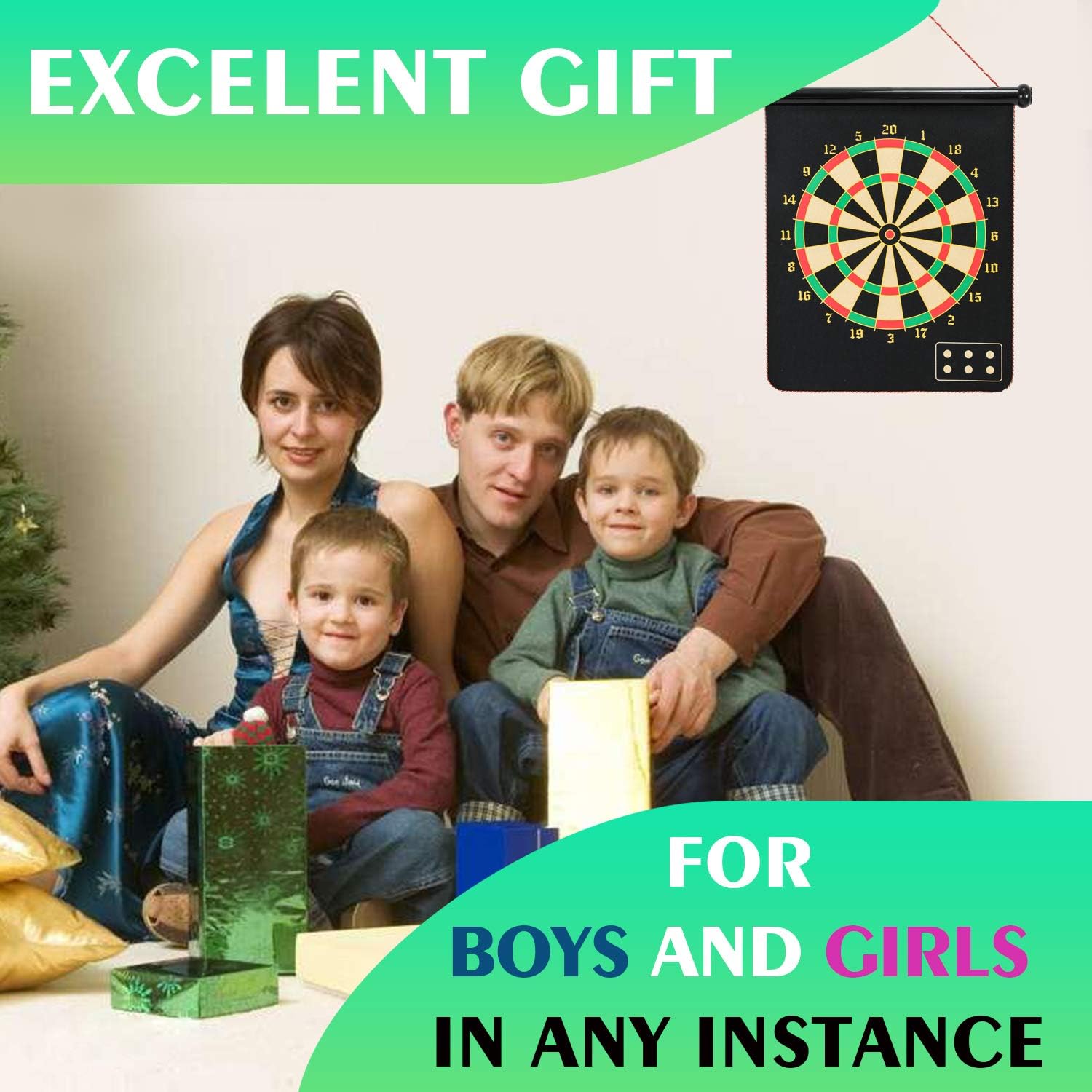 12in Magnetic Dart Board, Indoor Outdoor Dart Games for Kids with 8pcs Magnetic Darts, Safety Toy Games, Rollup Double Sided Board Game Set for Gifts