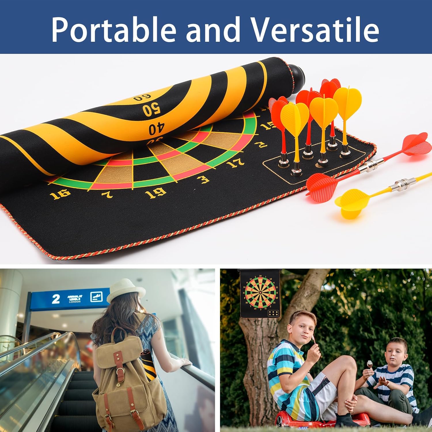12in Magnetic Dart Board, Indoor Outdoor Dart Games for Kids with 8pcs Magnetic Darts, Safety Toy Games, Rollup Double Sided Board Game Set for Gifts