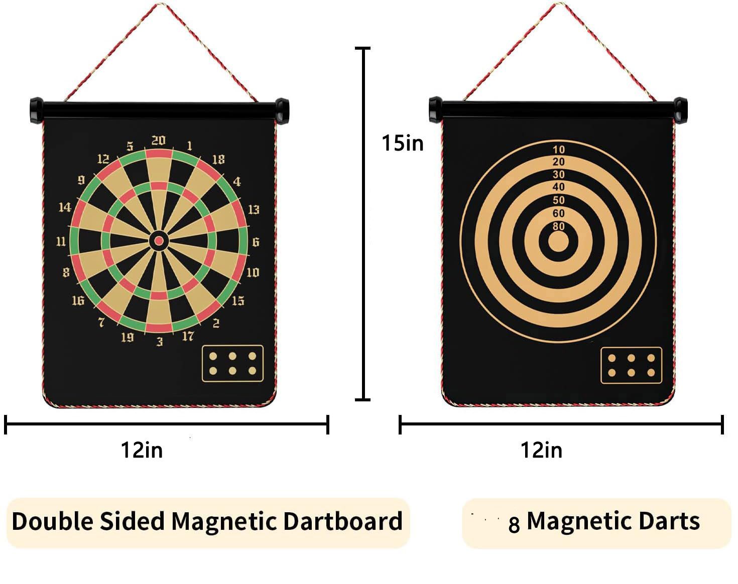 12in Magnetic Dart Board, Indoor Outdoor Dart Games for Kids with 8pcs Magnetic Darts, Safety Toy Games, Rollup Double Sided Board Game Set for Gifts