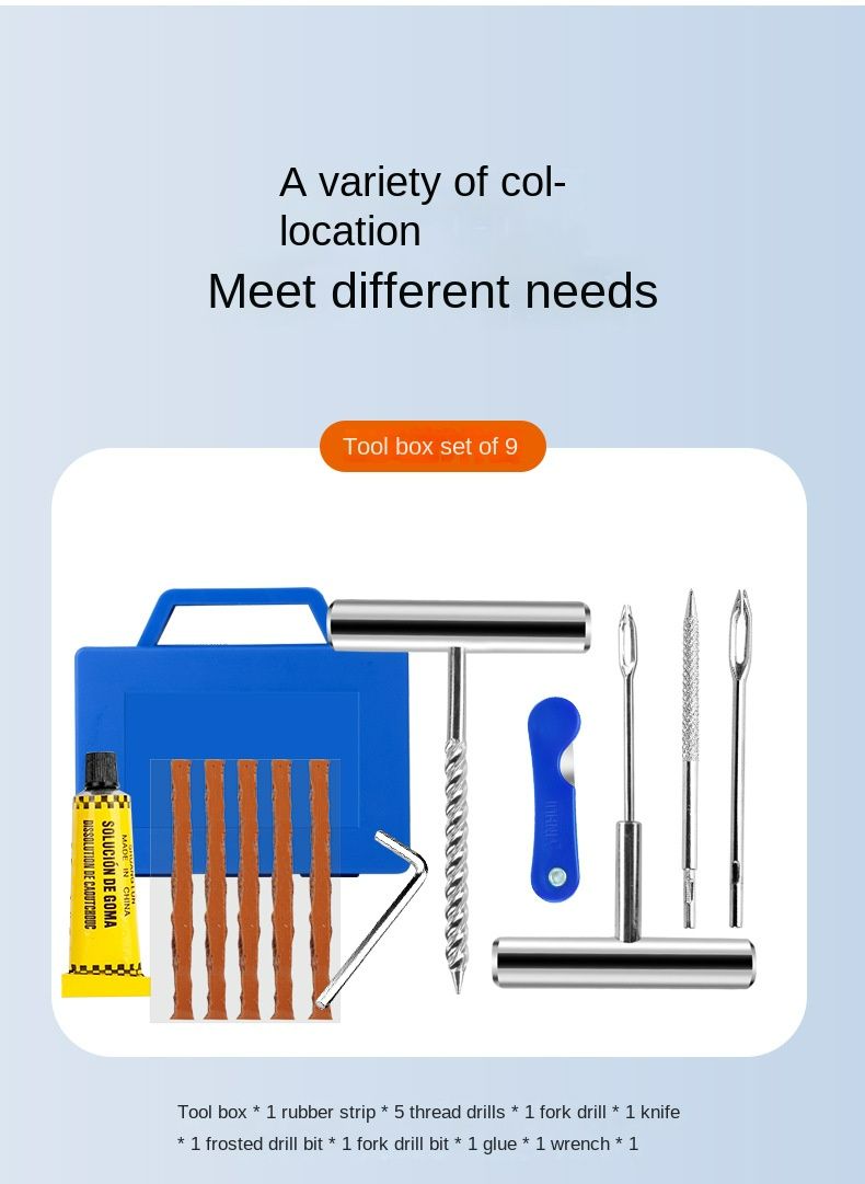 9pcs Car Tire Repair Kit Studding Tool Set Auto Bike motorcycle Tubeless Tire Tyre Puncture Plug Garage Car Accessories