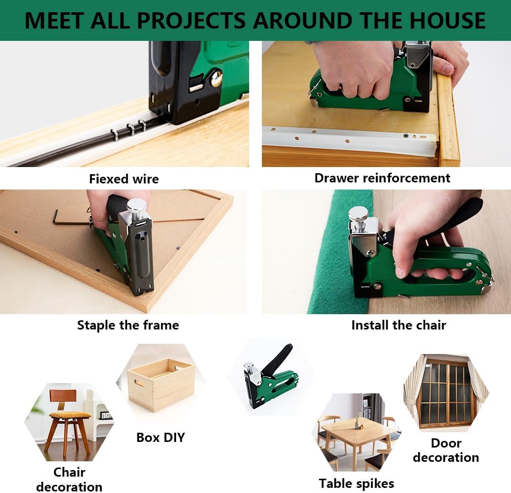 4 in1 Staple Gun Heavy Duty,Upholstery Manual Brad Nailer Power Adjustment Stapler Gun for Wood,Crafts,Carpentry,Decoration DIY (Stapler Gun+800pcs nail+staple remover)