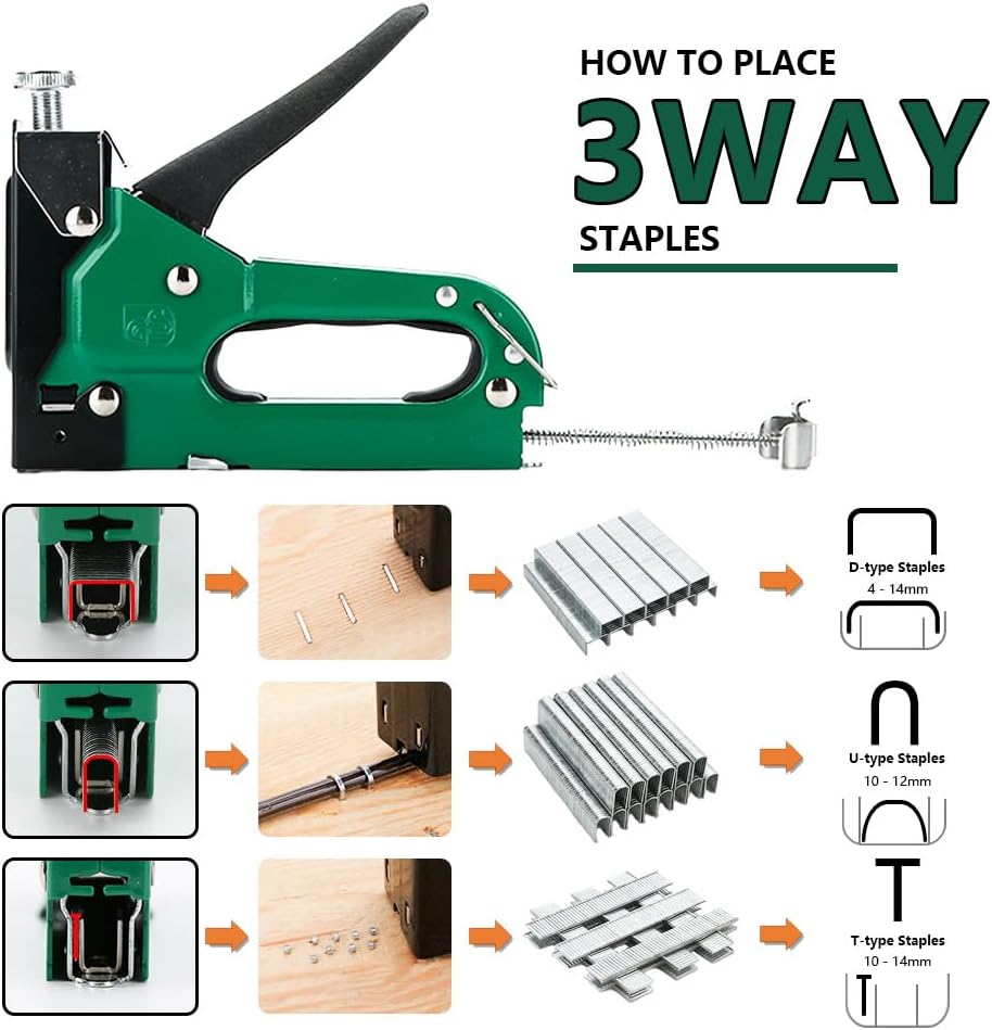 4 in1 Staple Gun Heavy Duty,Upholstery Manual Brad Nailer Power Adjustment Stapler Gun for Wood,Crafts,Carpentry,Decoration DIY (Stapler Gun+800pcs nail+staple remover)
