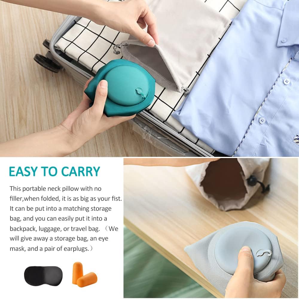 Inflatable Travel Pillow, Adjustable Inflatable Neck Pillow, Portable Inflatable Pillow U-Shaped， for Airplanes,Traveling,Lumbar Support