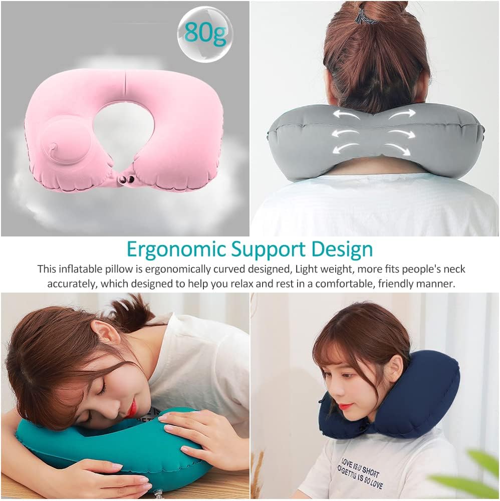 Inflatable Travel Pillow, Adjustable Inflatable Neck Pillow, Portable Inflatable Pillow U-Shaped， for Airplanes,Traveling,Lumbar Support