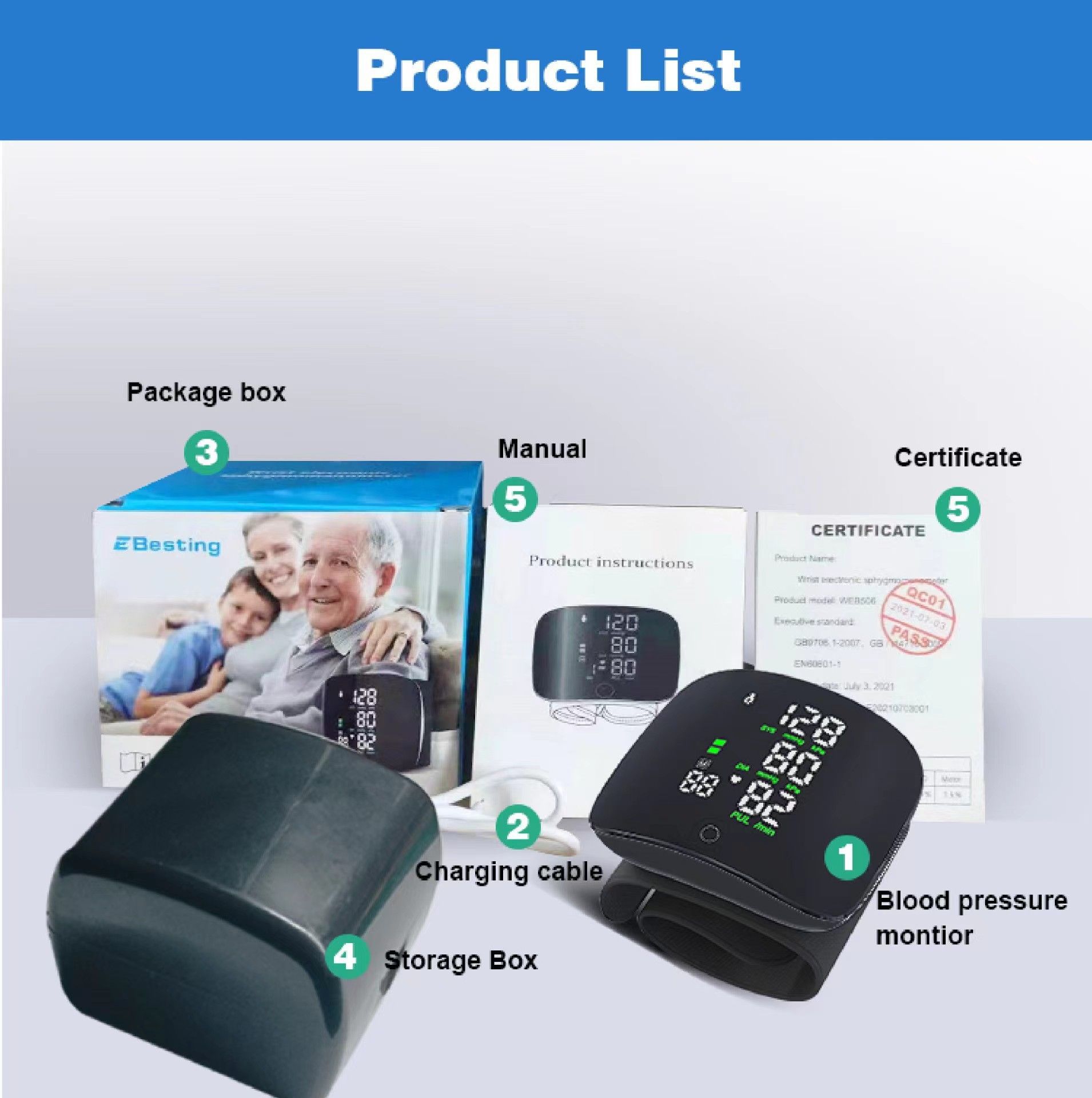 Wrist Blood Pressure Monitor, Rechargeable Monitors for Home Use with Digital Large Display,  Wrist BP Pulse Vascular Blood Pressure Monitor Heartbeat.