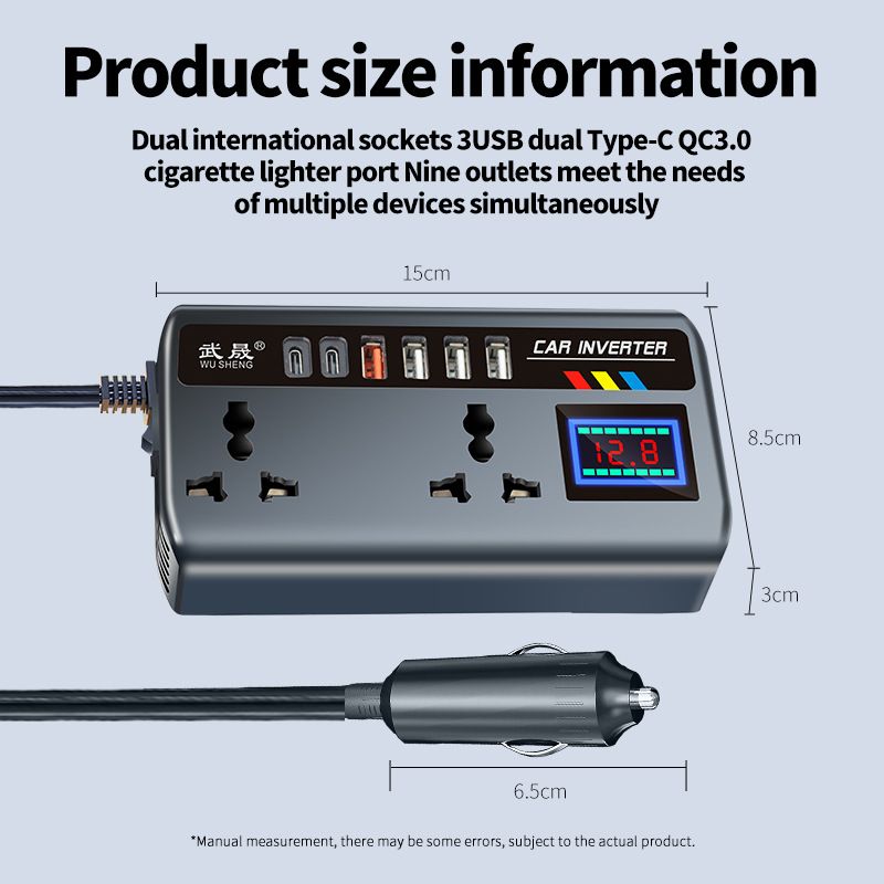 12v24v to 220v car inverter truck car universal converter mobile phone dual flash charging socket charger ， 200W Car Power Inverter，Durable Power Converter.4 USB Ports.