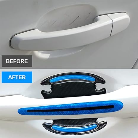 8Pcs Car Door Handle Protector Reflective Sticker,3D Carbon Fiber Universal Door Handle Scratch Protector Cover,Self-Adhesive & Non-Marking,Paint Guard Protective Films (Blue)