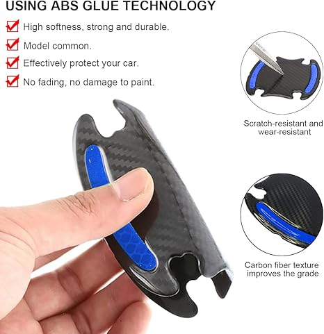 8Pcs Car Door Handle Protector Reflective Sticker,3D Carbon Fiber Universal Door Handle Scratch Protector Cover,Self-Adhesive & Non-Marking,Paint Guard Protective Films (Blue)