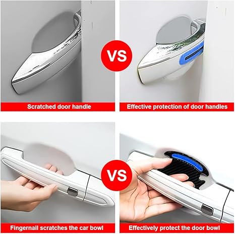 8Pcs Car Door Handle Protector Reflective Sticker,3D Carbon Fiber Universal Door Handle Scratch Protector Cover,Self-Adhesive & Non-Marking,Paint Guard Protective Films (Blue)