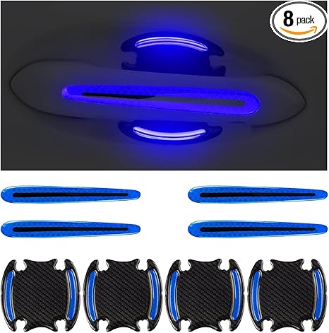 8Pcs Car Door Handle Protector Reflective Sticker,3D Carbon Fiber Universal Door Handle Scratch Protector Cover,Self-Adhesive & Non-Marking,Paint Guard Protective Films (Blue)