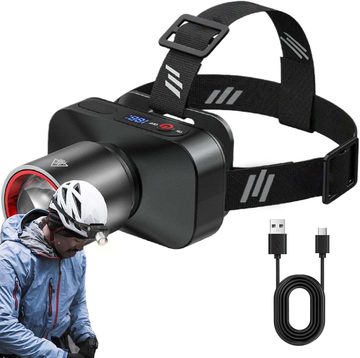 Headlamp Rechargeable - Headlights for Head,Zoomable Beam 90 Degree Angle Adjustable Powerful Waterproof Headlight for Fishing Hunting Hiking