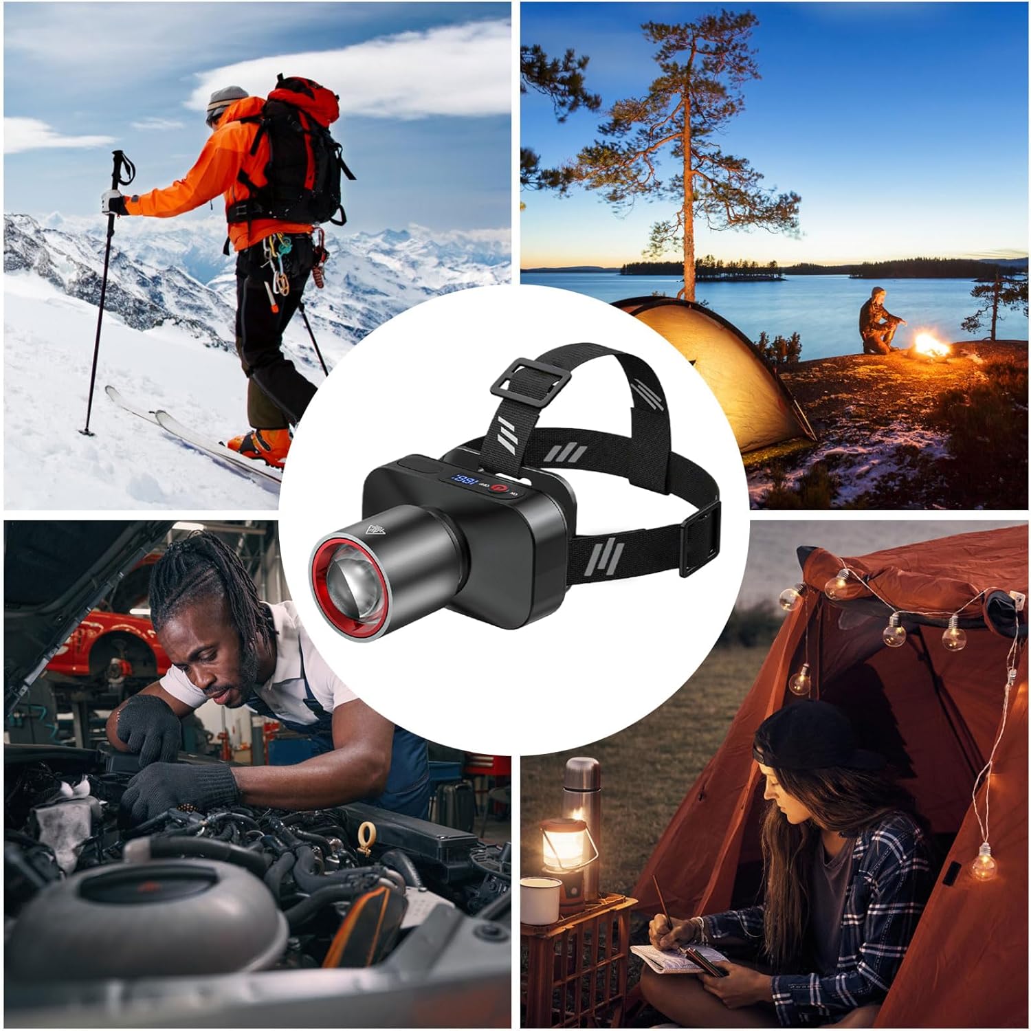 Headlamp Rechargeable - Headlights for Head,Zoomable Beam 90 Degree Angle Adjustable Powerful Waterproof Headlight for Fishing Hunting Hiking