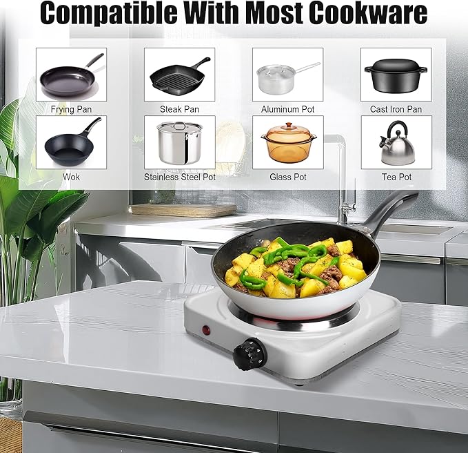 Electric Mini Stove Single Electric Flat Cast Iron Heating Plate 500W Mini Stove Hot Plate Multifunctional Home Heater ，Compact and Portable Countertop Burner。