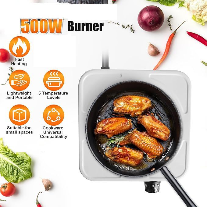 Electric Mini Stove Single Electric Flat Cast Iron Heating Plate 500W Mini Stove Hot Plate Multifunctional Home Heater ，Compact and Portable Countertop Burner。