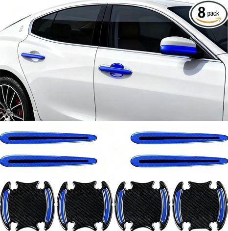 8Pcs Car Door Handle Protector Reflective Sticker,3D Carbon Fiber Universal Door Handle Scratch Protector Cover,Self-Adhesive & Non-Marking,Paint Guard Protective Films (Blue)