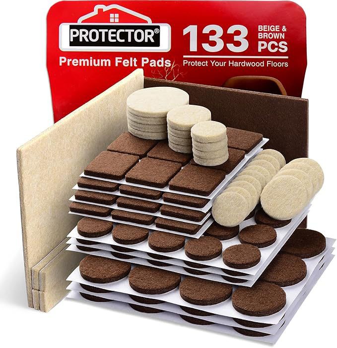 Felt Furniture Pads  133 PCS Premium Furniture Pads - Felt Pads Furniture Feet Best Wood Floor Protectors - Protect Your Hardwood & Laminate Flooring! Brown and Beige