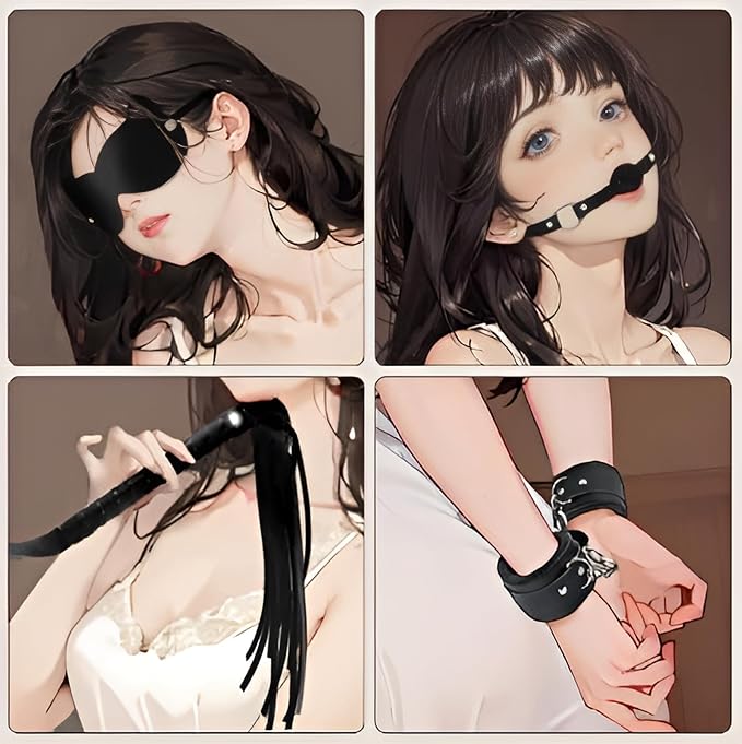 10pcs BDSM Bondage Restraints Set SM Ties Leather Bondage Sets with Eye Masks Sex Cuffs Whips Nipple Clamps Mouth Plugs Extreme Bedtime Bondage Sex Toys,Adult Games Sex Toys for Women and Couples