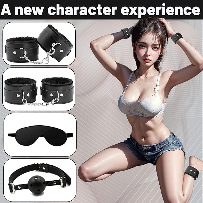 10pcs BDSM Bondage Restraints Set SM Ties Leather Bondage Sets with Eye Masks Sex Cuffs Whips Nipple Clamps Mouth Plugs Extreme Bedtime Bondage Sex Toys,Adult Games Sex Toys for Women and Couples