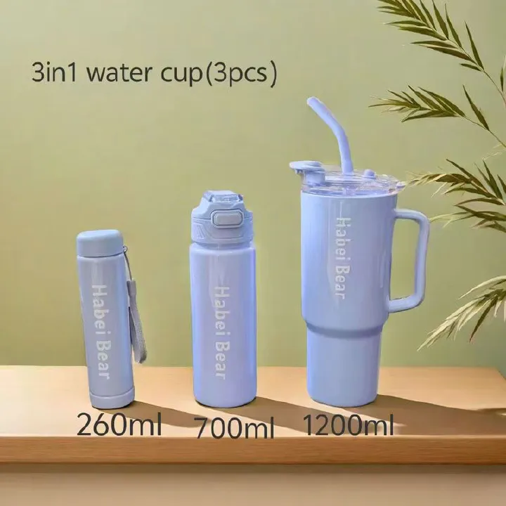 New 3PCS Set Water Bottles Car Cup, large capacity ice cream cup, portable handle with straw, coffee water cup，3in1 water cup Gift Set ，BPA-free plastic lid lid body