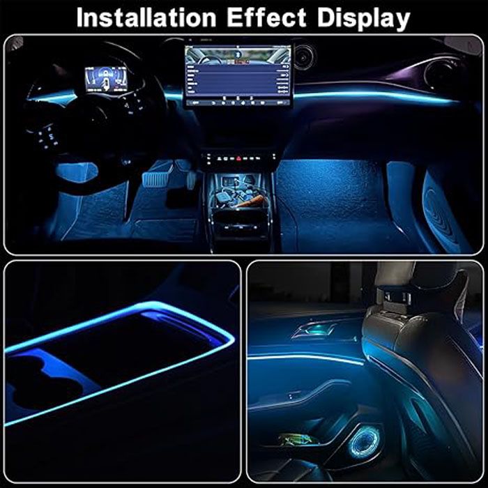 EL Wire Interior Car LED Strip Lights, LEDCARE 5M USB Neon Glowing Strobing Electroluminescent Wire Strip , Ambient Lighting Kits for Car Inside Decoration (7-color variable cold light)