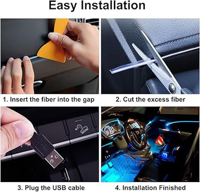 EL Wire Interior Car LED Strip Lights, LEDCARE 5M USB Neon Glowing Strobing Electroluminescent Wire Strip , Ambient Lighting Kits for Car Inside Decoration (7-color variable cold light)