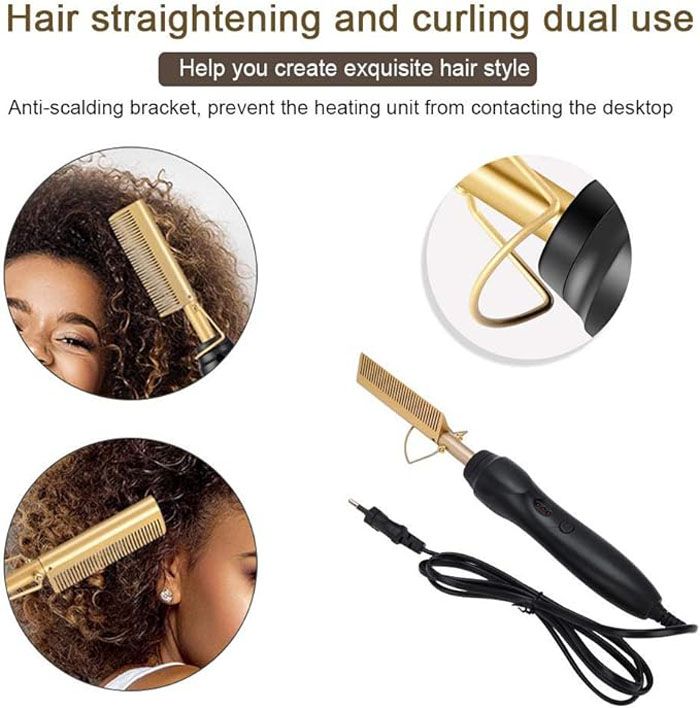 3 in 1 Hot Comb Straightener Electric Hair Straightener Hair Curler Wet Dry Use Hair Flat Irons Hot Heating Comb For Hair，Multi-Functional Hot Comb for 3 in 1 Hot Comb Straightener Electric Hair
