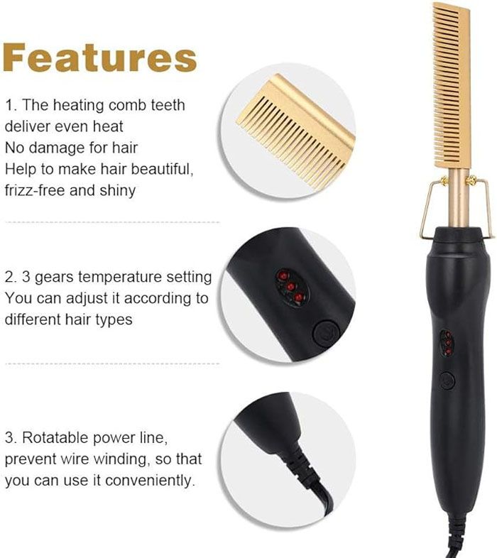 3 in 1 Hot Comb Straightener Electric Hair Straightener Hair Curler Wet Dry Use Hair Flat Irons Hot Heating Comb For Hair，Multi-Functional Hot Comb for 3 in 1 Hot Comb Straightener Electric Hair