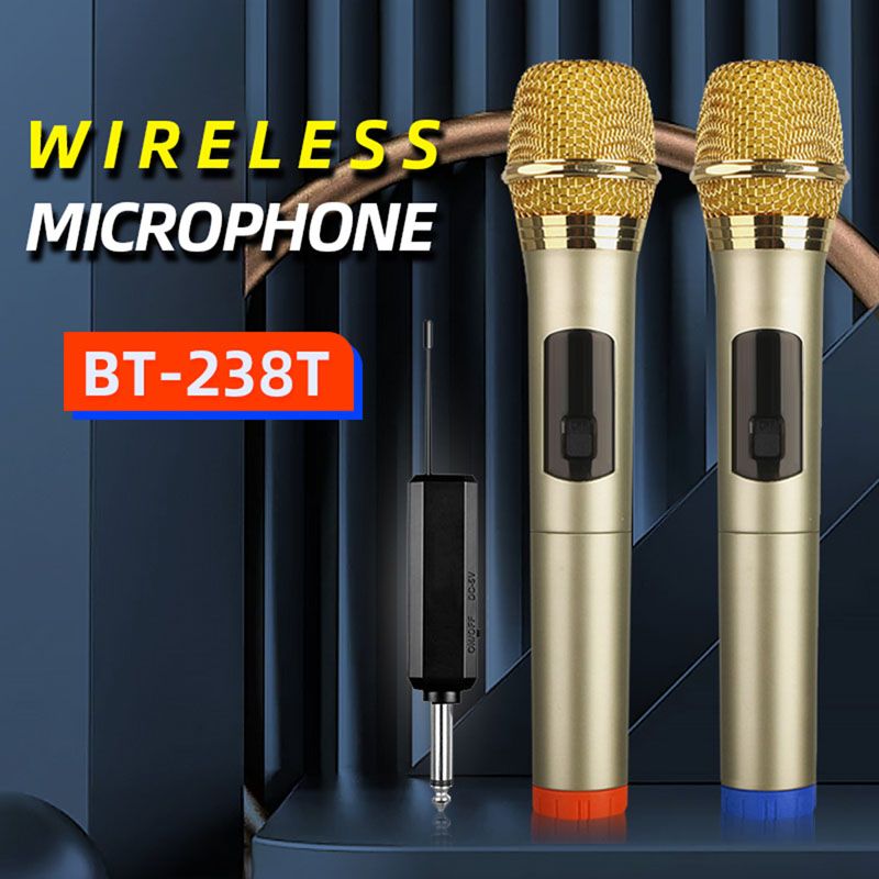 2 Channel UHF Wireless Microphone System Hand-held Dynamic Mic, Handheld Cordless Dynamic Mic System with Rechargeable Receiver  for Wedding, DJ, Speech, Church, Party， Wireless Karaoke Microphone
