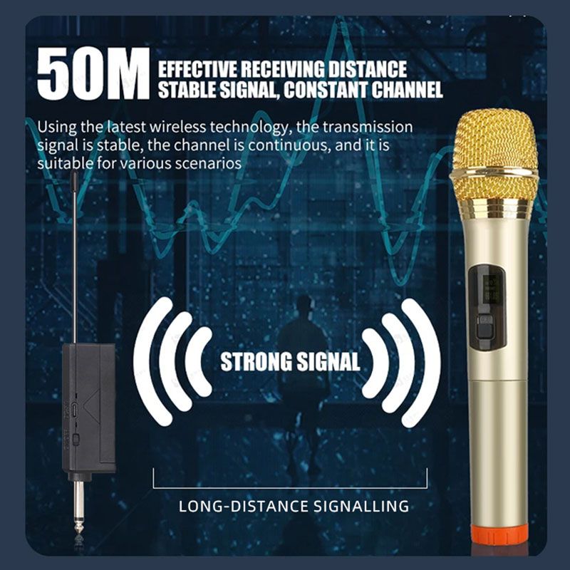 2 Channel UHF Wireless Microphone System Hand-held Dynamic Mic, Handheld Cordless Dynamic Mic System with Rechargeable Receiver  for Wedding, DJ, Speech, Church, Party， Wireless Karaoke Microphone
