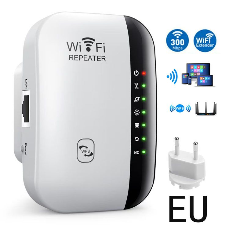 EU Plus,Upgraded Version 300Mbps Wireless WIFI Repeater 2.4G Booster Router WiFi Range Extender,Internet Booster with Ethernet Port,Wireless WIFI Repeater  for PC