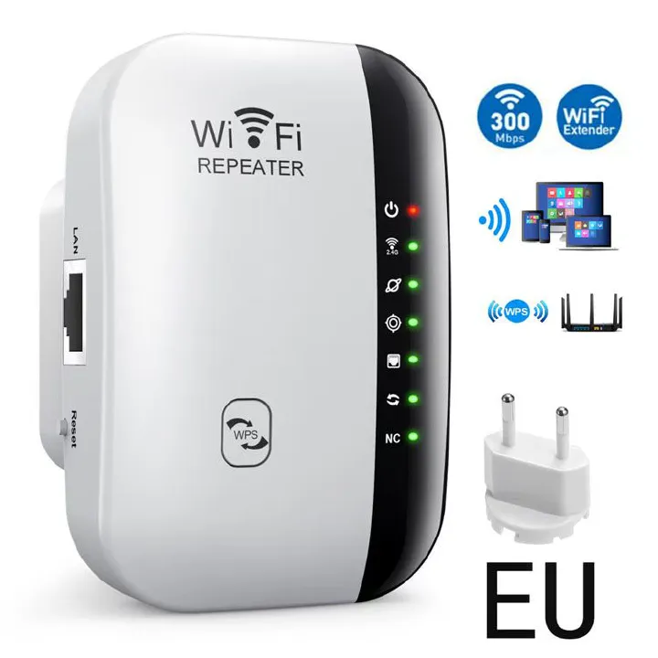 EU Plus,Upgraded Version 300Mbps Wireless WIFI Repeater 2.4G Booster Router WiFi Range Extender,Internet Booster with Ethernet Port,Wireless WIFI Repeater  for PC