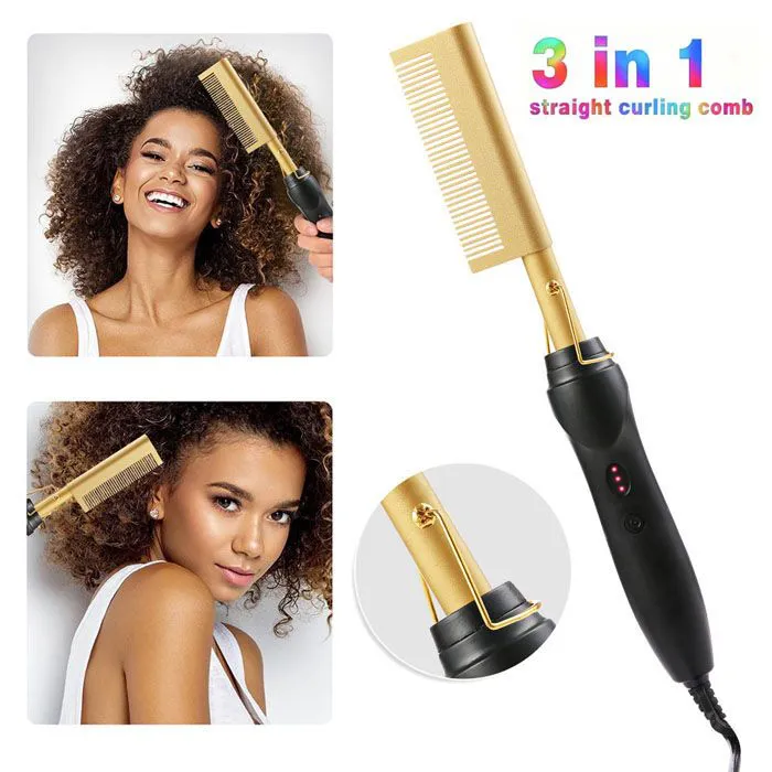 3 in 1 Hot Comb Straightener Electric Hair Straightener Hair Curler Wet Dry Use Hair Flat Irons Hot Heating Comb For Hair，Multi-Functional Hot Comb for 3 in 1 Hot Comb Straightener Electric Hair