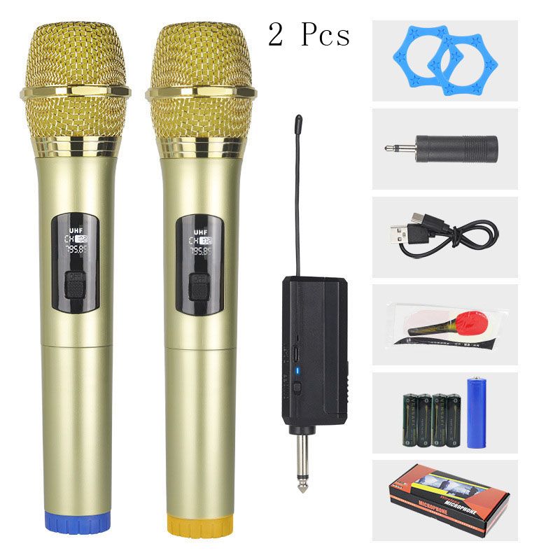 2 Channel UHF Wireless Microphone System Hand-held Dynamic Mic, Handheld Cordless Dynamic Mic System with Rechargeable Receiver  for Wedding, DJ, Speech, Church, Party， Wireless Karaoke Microphone