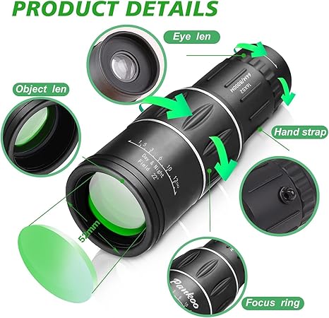 16x52 HD Monocular Telescope for Adults & Kids – High Power Compact Scope with BAK-4 Prism & FMC Lens – Waterproof, Lightweight Monocular for Bird Watching, Hunting, Hiking, Travel & Gifts