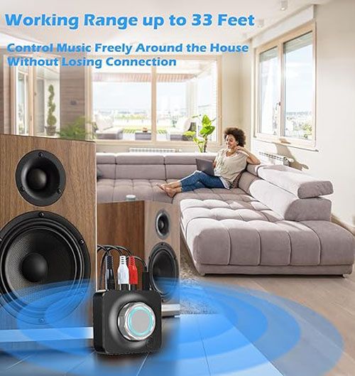 Bluetooth Receiver for Home Stereo, 3.5mm AUX/RCA,TF Card Slot,Car Systems，Wireless Bluetooth Audio Adapter Low Latency for Home Music Streaming Stereo System，Stereo Receiver with 3D Surround